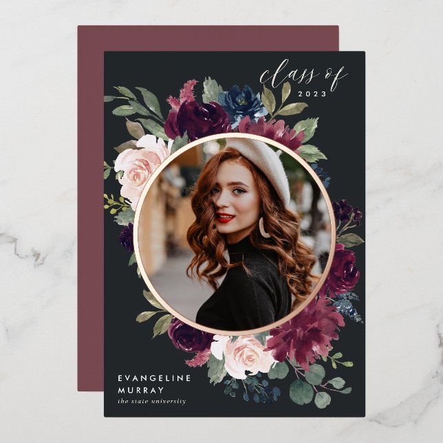 Plum Blossom Foil Photo Graduation Announcement (Front/Back)