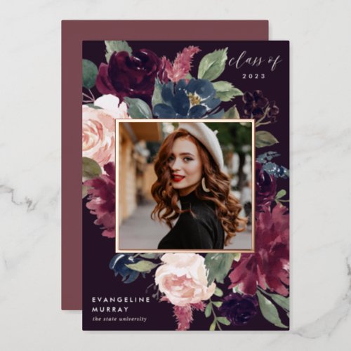 Plum Blossom Foil Photo Graduation Announcement