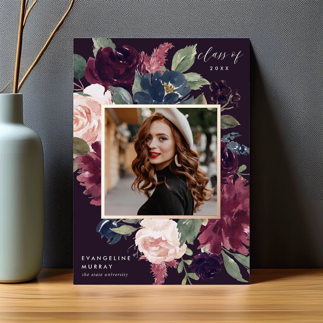 Plum Blossom Foil Photo Graduation Announcement (Creator Uploaded)