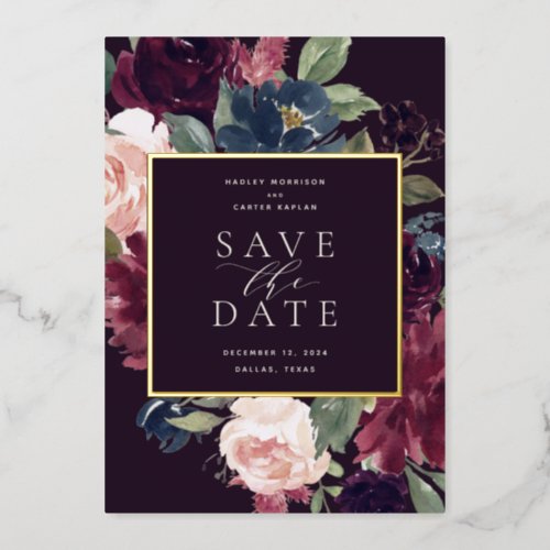 Plum Blossom Foil Save the Date Card