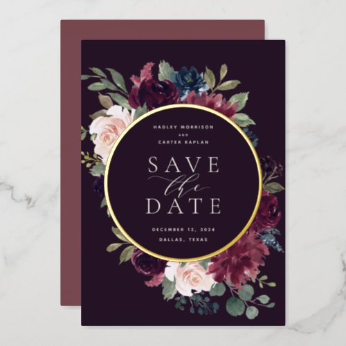 Plum Blossom Foil Save the Date Card