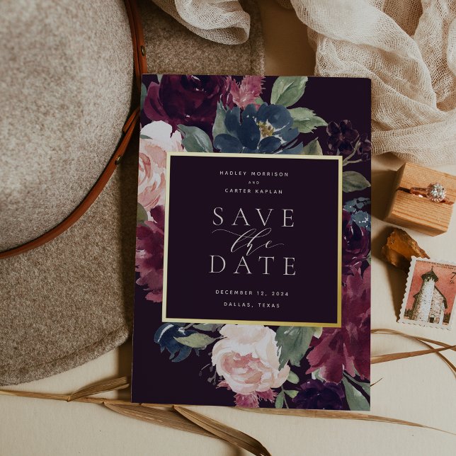 Plum Blossom Foil Save the Date Card (Creator Uploaded)