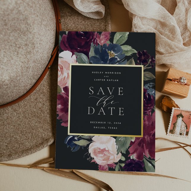Plum Blossom Foil Save the Date Card (Creator Uploaded)