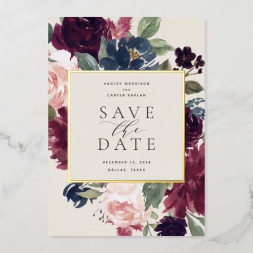 Plum Blossom Foil Save the Date Card