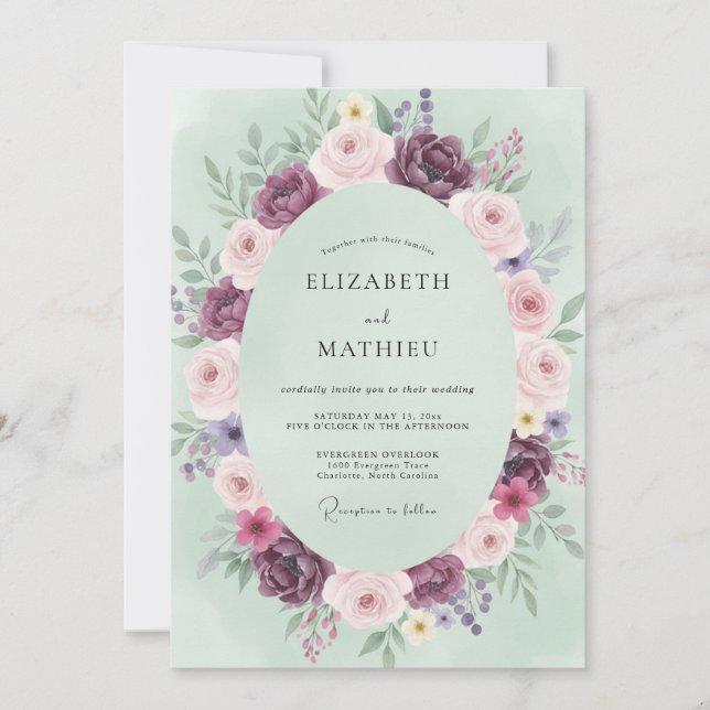 Plum Blossom Laurel Romance Wedding Invitation (Front)