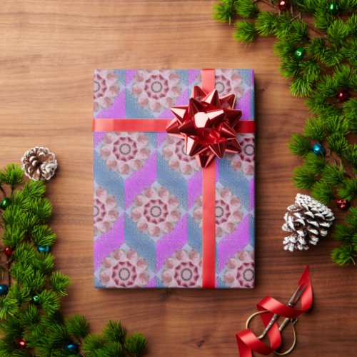 Plum Blossom Mandala on Purple Cubes Wrapping Paper