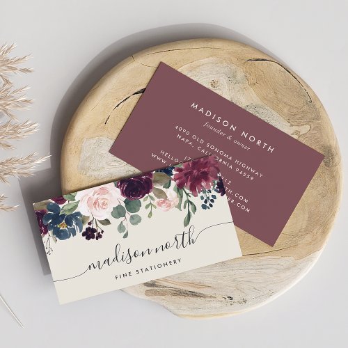 Plum Blossom  Modern Watercolor Floral Business Card