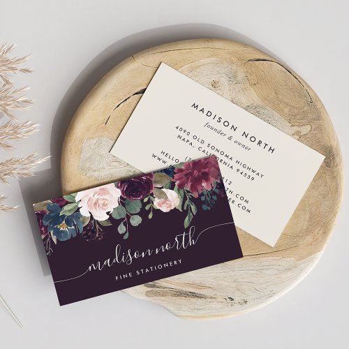 Plum Blossom  Modern Watercolor Floral Business Card