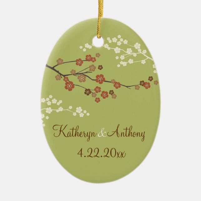 Plum Blossom Monogram Custom Ornament Light Green (Front)