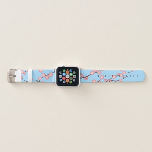 Plum Blossom on Light Blue Apple Watch Band