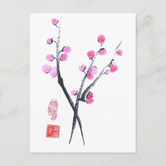 Plum Blossom Puffs in White Postcard