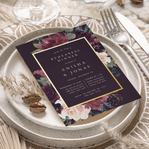 Plum Blossom Rehearsal Dinner Foil Invitation