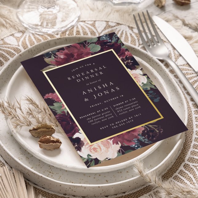 Plum Blossom Rehearsal Dinner Foil Invitation (Creator Uploaded)