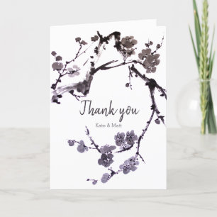Plum blossom sumie letterpress thank you card
