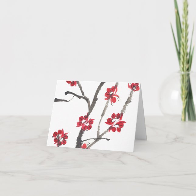 Plum Blossom Watercolor Thank You Card (Front)