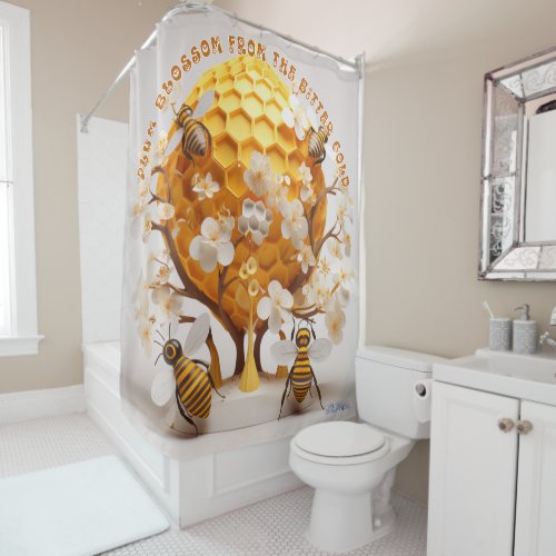 plum blossom with bee shower curtain