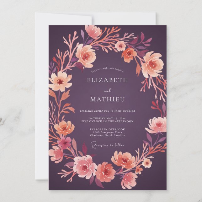 Plum Blossom Wreath Wedding Invitation (Front)