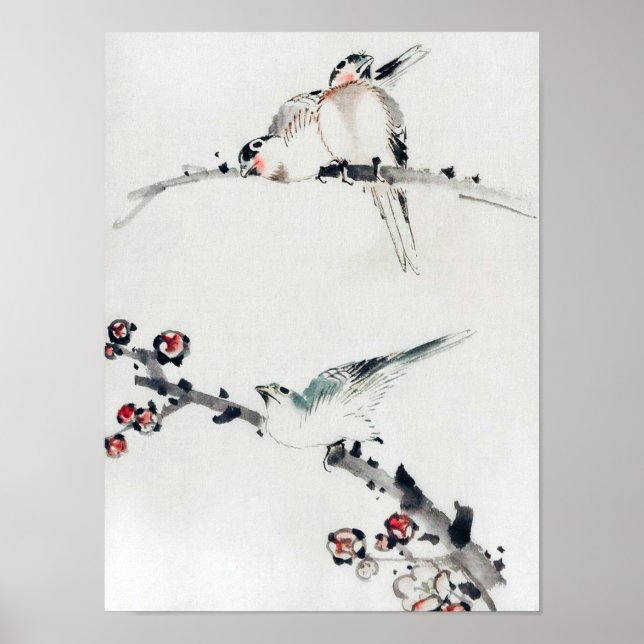 Plum Blossoms and Birds, Hokusai, Ukiyo-e Poster (Front)