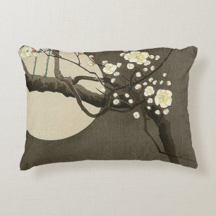 Plum Blossoms at Night by Ohara Koson Vintage Decorative Pillow