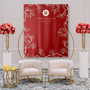 Plum Blossoms Double Xi Chinese Wedding Backdrop