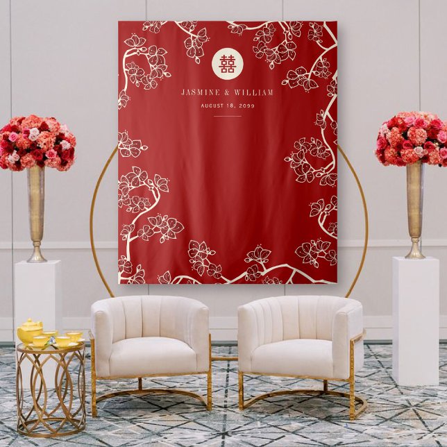 Plum Blossoms Double Xi Chinese Wedding Backdrop (Creator Uploaded)