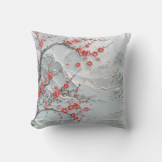 plum blossoms on snowy night throw pillow