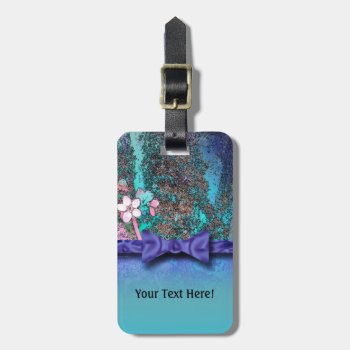 Plum Blossoms Ribbon Blue Luggage Tag by profilesincolor at Zazzle