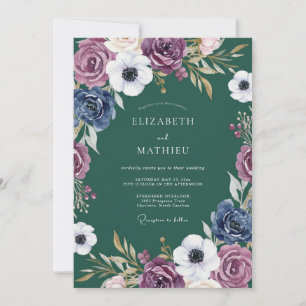 Plum Blue Botanical Romance Wedding Invitation