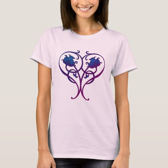 Plum Blue Floral Art Design  T-Shirt (Front)