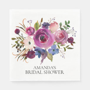 Plum Blue Floral Bridal Shower Paper Napkins