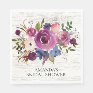 Plum Blue Floral Bridal Shower Paper Napkins