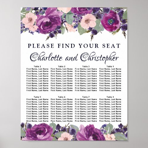 Plum Blush Floral 8_Table Wedding Seating Chart