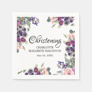 Plum Blush Floral Personalized Christening Napkins