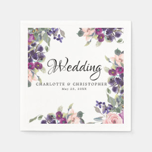 Plum Blush Floral Personalized Wedding Napkins