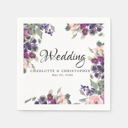 Plum Blush Floral Personalized Wedding Napkins