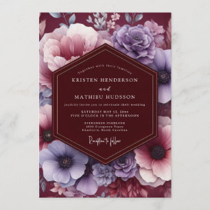 Plum & Blush Moody Bloom Wedding Invitation