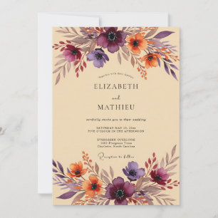 Plum Bohemian Autumnal Wedding Invitation