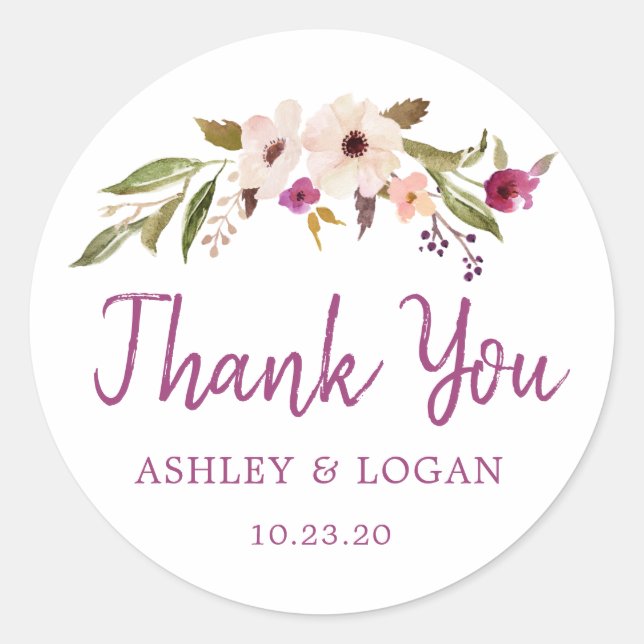 Plum Boho Chic Wedding Thank You Favor Sticker (Front)