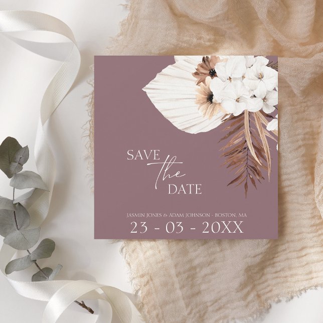 Plum Boho Pampas Grass White Floral Save The Date (Creator Uploaded)