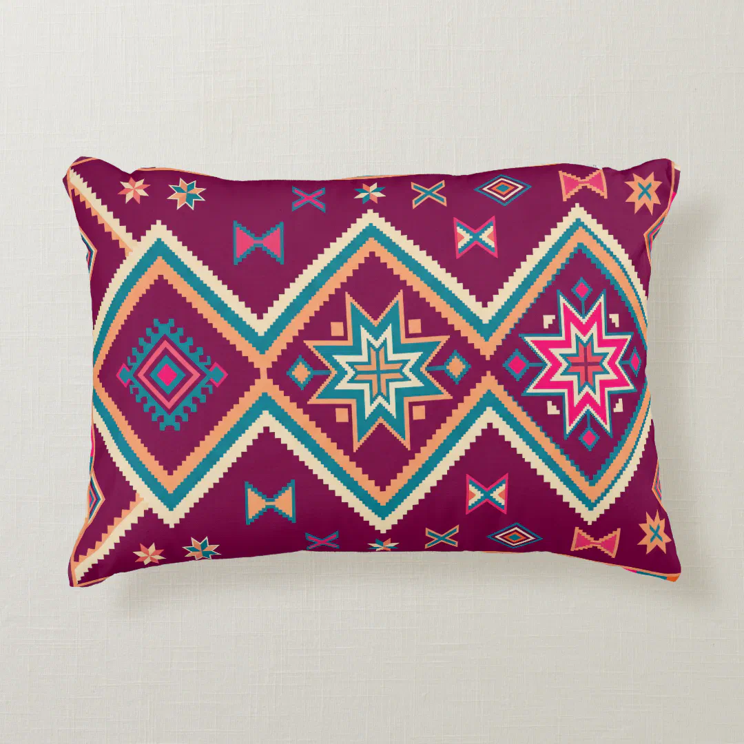 Plum Boho Southwestern Geometric Folk Art Pattern Accent Pillow