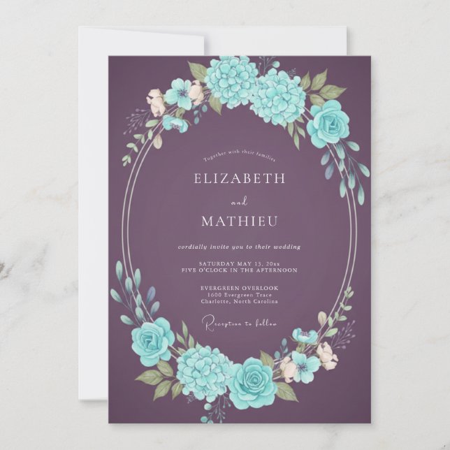 Plum Bold Moody Botanical Wedding Invitation (Front)
