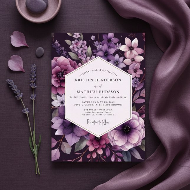 Plum Botanical Romance Wedding Invitation (Creator Uploaded)