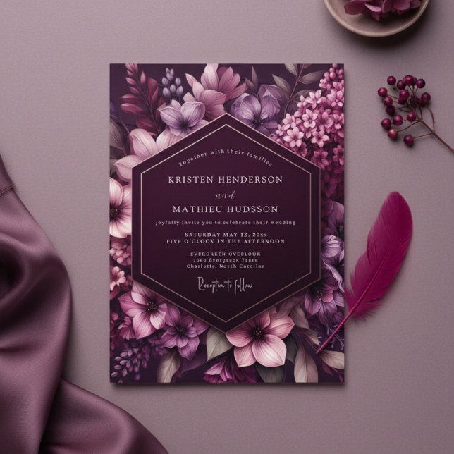 Plum Botanical Whimsy Wedding Invitation (Creator Uploaded)