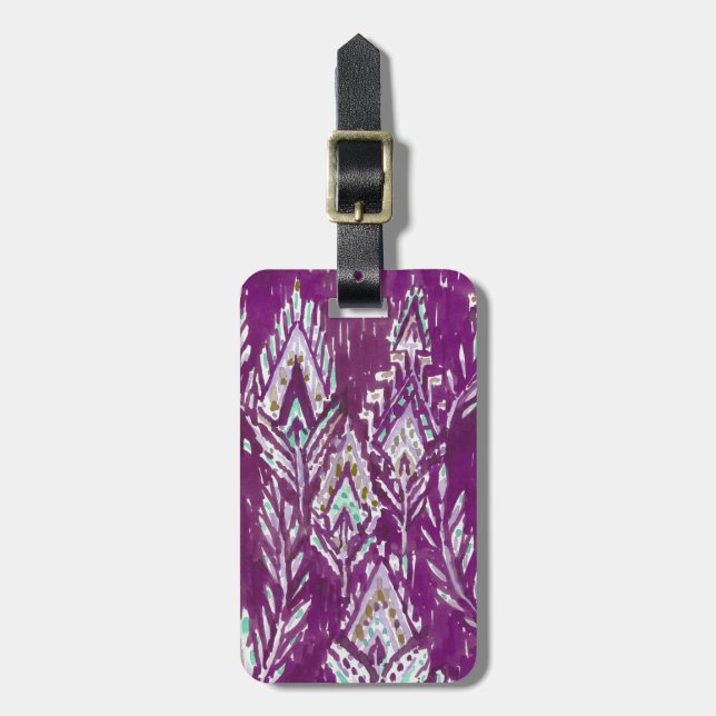 Plum Brave Feather Tribal Print Luggage Tag (Front Vertical)