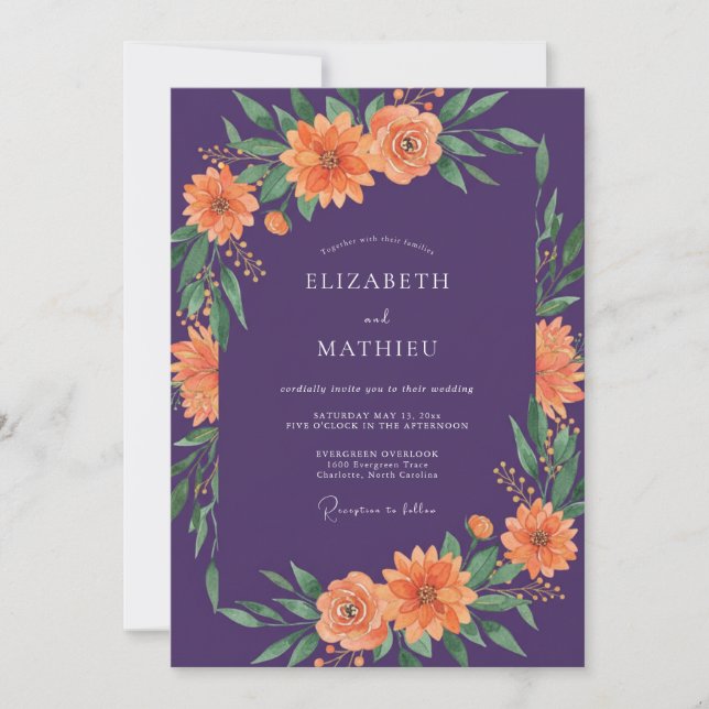Plum Brilliant Botanical Wedding Invitation (Front)