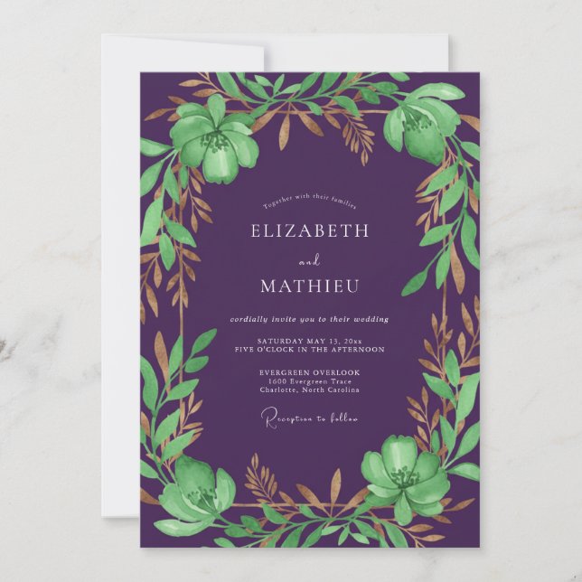 Plum Bronze Foliage Eucalyptus Wedding Invitation (Front)