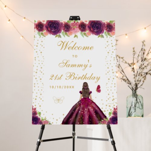 Plum Brunette Hair Girl Birthday Party Welcome Foam Board