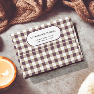 Plum Buffalo Plaid Holiday Return Address Envelope