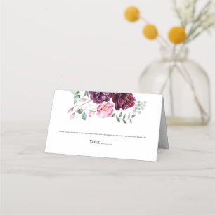 Plum Burgundy and Blush Floral Place Card