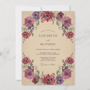 Plum Burgundy Anemone Wedding Invitation
